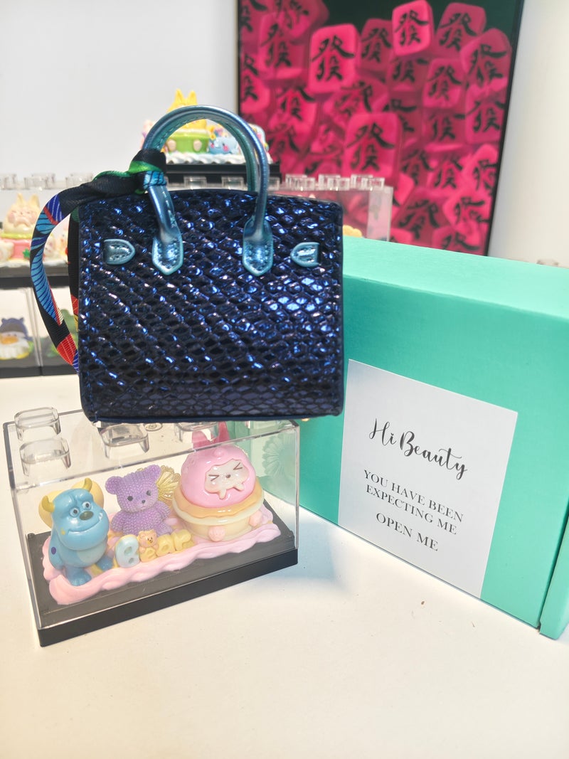 Moonlight Blue Mini House Bag Charm, Earphone Storage Pouch, Decorative Keychain Ornament, Desktop Collectible Display Decoration for Bags, Free Acrylic Box Included - Image 5