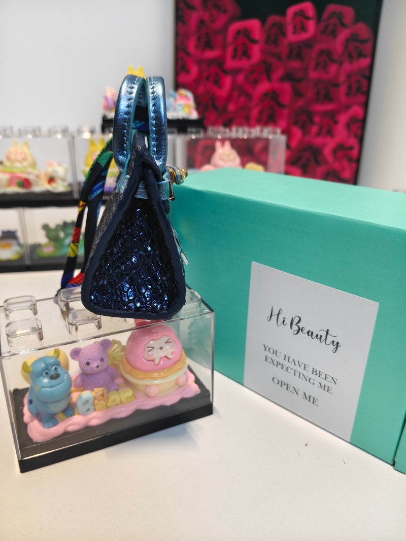 Moonlight Blue Mini House Bag Charm, Earphone Storage Pouch, Decorative Keychain Ornament, Desktop Collectible Display Decoration for Bags, Free Acrylic Box Included - Image 4