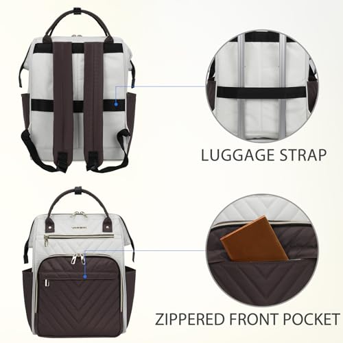 VANKEAN 17 Inch Laptop Backpack for Women Fashion Computer Work Bag, Large Capacity Waterproof Backpack, College Daypack Business Travel, Beige-Coffee - Image 4