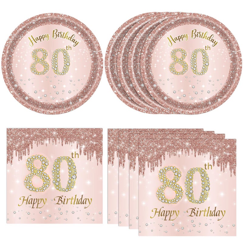 KHAIVI 40PCS 80th Birthday Decorations for Women Vintage 1946 80 Year Old Party Decorations Include 80th Birthday Plates and Napkins Set Rose Gold Birthday Disposable Tableware Kit for Girl Ladies Women - Image 2