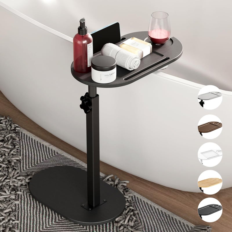 Yumkfoi Yumkfoi Bamboo Bathtub Tray Table with Adjustable Height Freestanding Bathtub Caddy for Tub Against Wall Tub Organizer Suitable for Luxury Spa and House Warming  Patent Protected Black 
