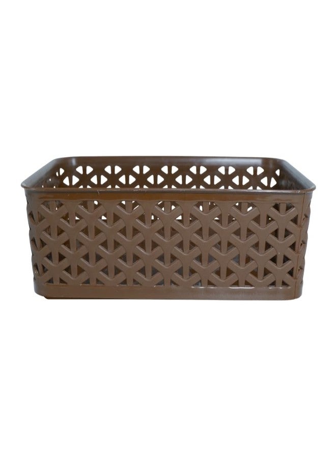 Morvi Ellora-2 Multi-Purpose Plastic Storage Basket|Stackable Organizer Tokri For Home,Kitchen,Bathroom & Office|Ideal For Toys,Clothes,Cosmetics,Stationery|Set Of 2|Brown Camel - Image 5