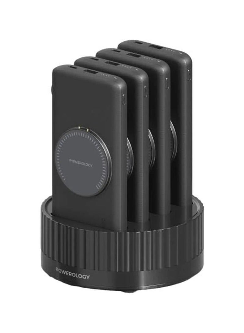 باورولوجي محطة طاقة 4 × 10000mAh بنك طاقة MagSafe، شاحن محمول لاسلكي مع شحن سريع، شحن سلكي PD 20W للهواتف المحمولة، منافذ USB-A/USB-C وكابلات Type-C/Lightning - باللون الأسود - Image 2