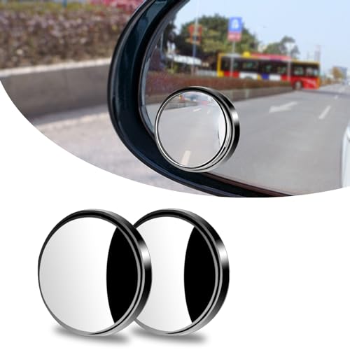 GKmow 2 PCS Car Reversing Blind Spot Mirror 216 x 039 Highdefinition Glass 360 Large Viewing Angle Round Mirror Selfadhesive ABS Anticollision Shell Compatible with Most Models Black - Image 1
