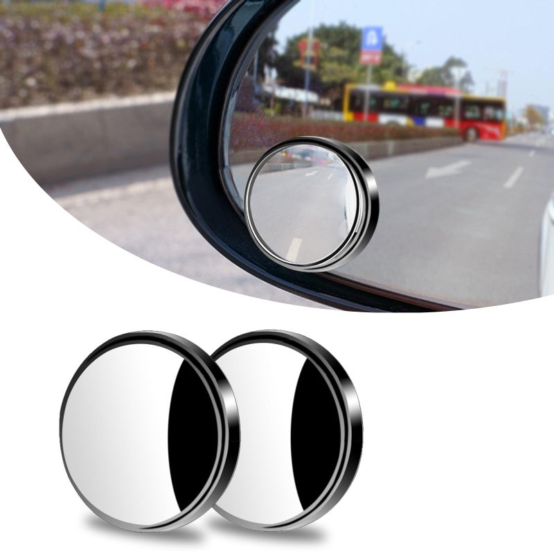 GKmow 2 PCS Car Reversing Blind Spot Mirror 216 x 039 Highdefinition Glass 360 Large Viewing Angle Round Mirror Selfadhesive ABS Anticollision Shell Compatible with Most Models Black - Image 3