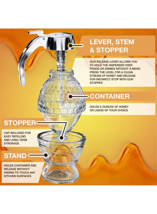 CLEVLI Honey Dispenser  No Drip Glass with Stand  Honey Jar  Clear Glass Honey Container with Dipper 8 Oz  Maple Syrup Dispenser  Honey Pot with Stand  Honey Bottle with Flip Top Lid - Image 3