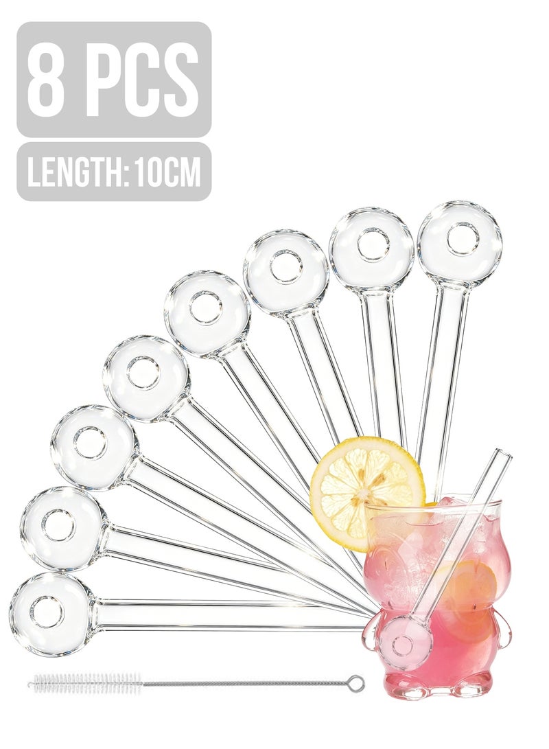 Breakproof Glass Straws - Durable Reusable Clear Glass Straws 8 Pack with Cleaning Brush for Juices, Fruit Smoothies & Daily Cold Beverages, Transparent - Image 1