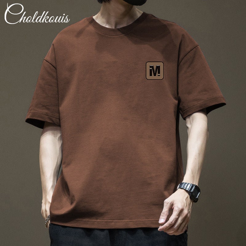 Short-sleeved t-shirt men's American high street ins trendy brand half-sleeved t-shirt heavyweight pure cotton loose plus size over-head clothes - Image 1