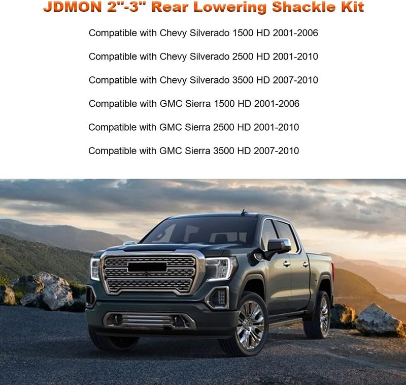 JDMON 2-3 Inch Rear Lowering Shackle Kit for Chevy Silverado & GMC Sierra 1500HD 2500HD 3500HD (2001-2010) - Image 2