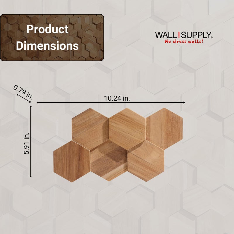 Wall!Supply 3D Wall Panels â€“ Reclaimed Hexagon Asian Teak Wood in Natural â€“ Home Decor Wallpaper Alternative for Living Room, Bedroom & Office â€“ Easy DIY Installation â€“ 25 Pack, Covers 10.5 Sq Ft - Image 5