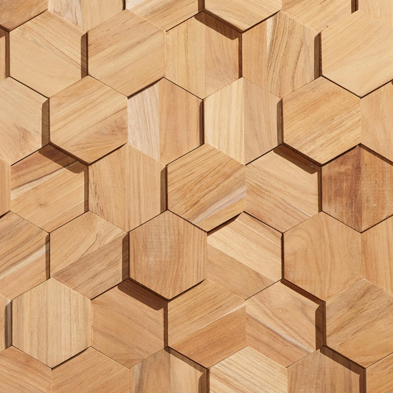 Wall!Supply 3D Wall Panels â€“ Reclaimed Hexagon Asian Teak Wood in Natural â€“ Home Decor Wallpaper Alternative for Living Room, Bedroom & Office â€“ Easy DIY Installation â€“ 25 Pack, Covers 10.5 Sq Ft - Image 1