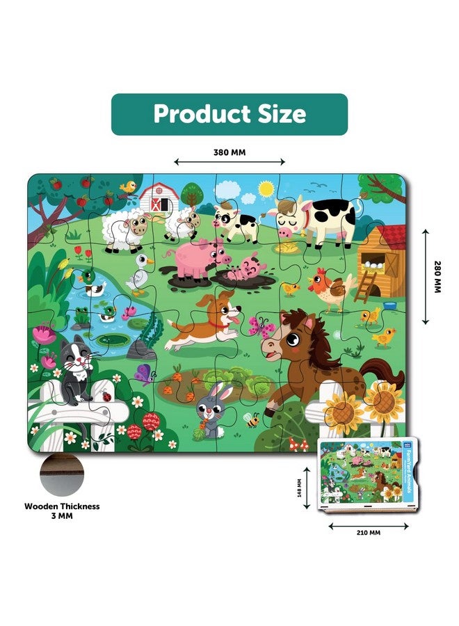 Mini Leaves Mini Leaves Farm Animal Puzzle | Premium Wooden Floor Puzzle for Kids 3+ Year | Puzzle Set with Wooden Box - Size 380 x 280 MM (24 Pieces) - Image 3
