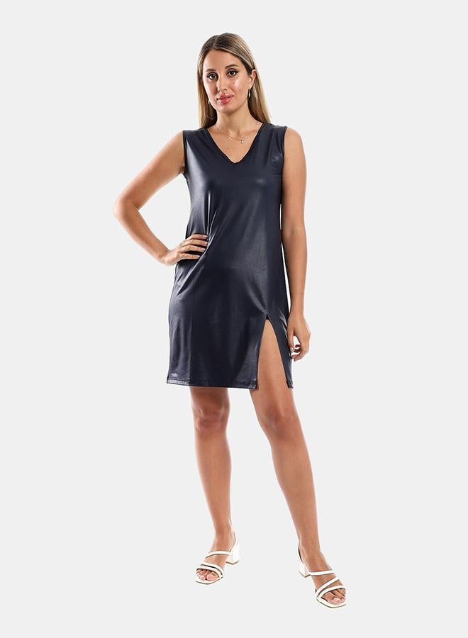 kady Jamila Women V Neck Solid Pattern Short Dress ,navy-XXL - Image 1