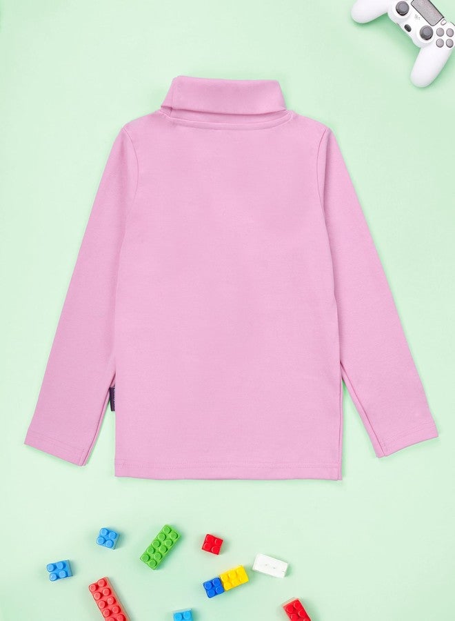 KiddoPanti تيشيرت قطني للجنسين من كيدوبانتي، بياقة عالية وأكمام طويلة، مزين برقعة وجه مبتسم، لون وردي فاتح - 3-4 سنوات - Image 4