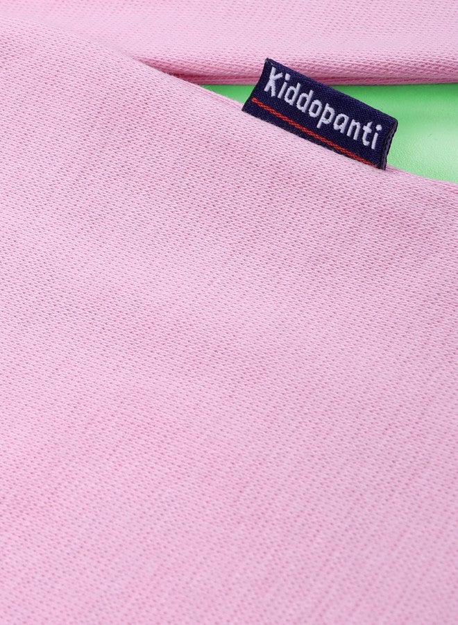 KiddoPanti تيشيرت قطني للجنسين من كيدوبانتي، بياقة عالية وأكمام طويلة، مزين برقعة وجه مبتسم، لون وردي فاتح - 3-4 سنوات - Image 5