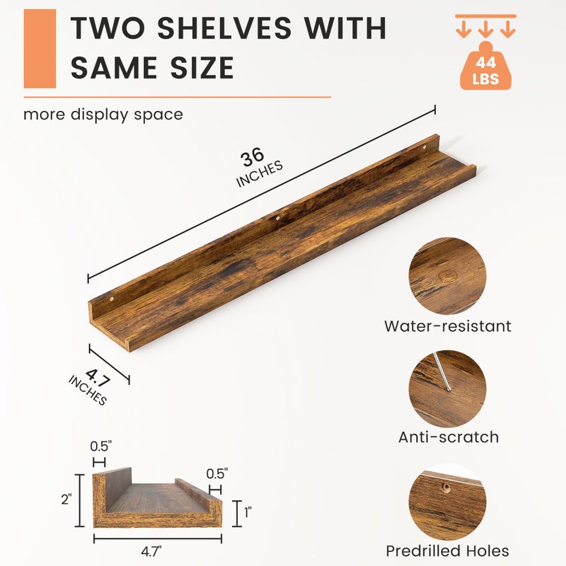 FLYJOE Picture Ledge Shelf, Floating Shelves Set of 2, 36 Inches Long Large Nursery Book Shelves for Toys Storage, Kids Bookshelf Wall Mounted for Living Room Bedroom Decor Books Photo Frames - Image 4