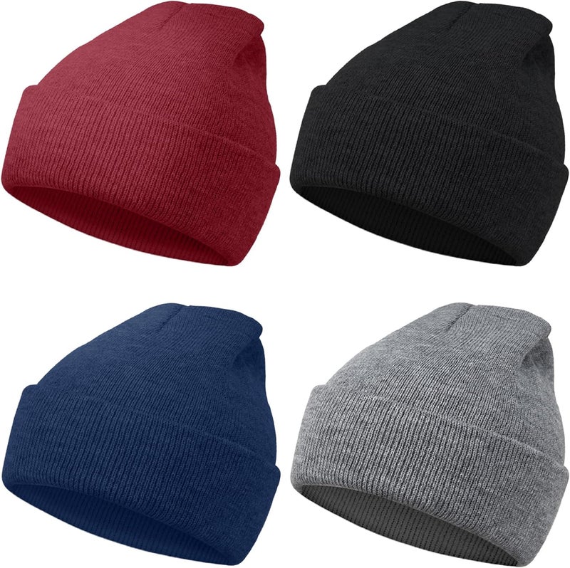 MENOLY 4 Pack Winter Beanies Stretch Knit Beanie Hat Cap for Girls Boys, 4 Color - Image 1
