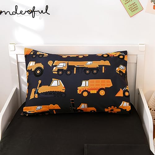 NTBED 4 Pieces Construction Toddler Bedding Set for Baby Boys, Truck Vehicles Excavator Cars Printed, Includes Comforter, Flat Sheet, Fitted Sheet and Pillowcase,Black - Image 4