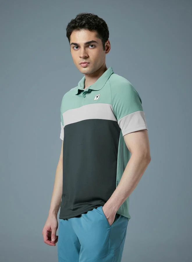 Technosport Technosport Color Block Short Sleeve Slim Fit Polo T-Shirt