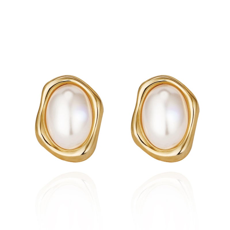 Dckazz Pearl Earrings for Women Chunky Pearl and Gold Earrings for Women Statement Stud Hypoallergenic - Image 1