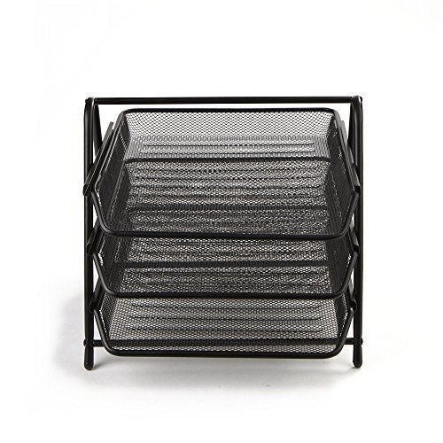 Handcuffs Office Desk Organizer File Organizer Rectangular Storage Rack With 3 Sliding Mesh Paper Trays For Letters Documents & Files (Black) - Image 5
