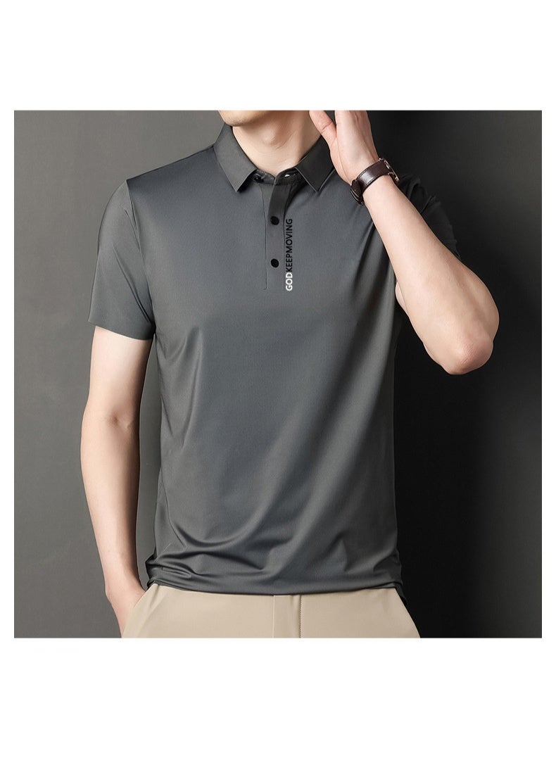 Casual Summer Straight Leg T-Shirt Short Sleeve Turn-down Collar Polo Shirt for Middle-aged Men Business Commuting - Image 2