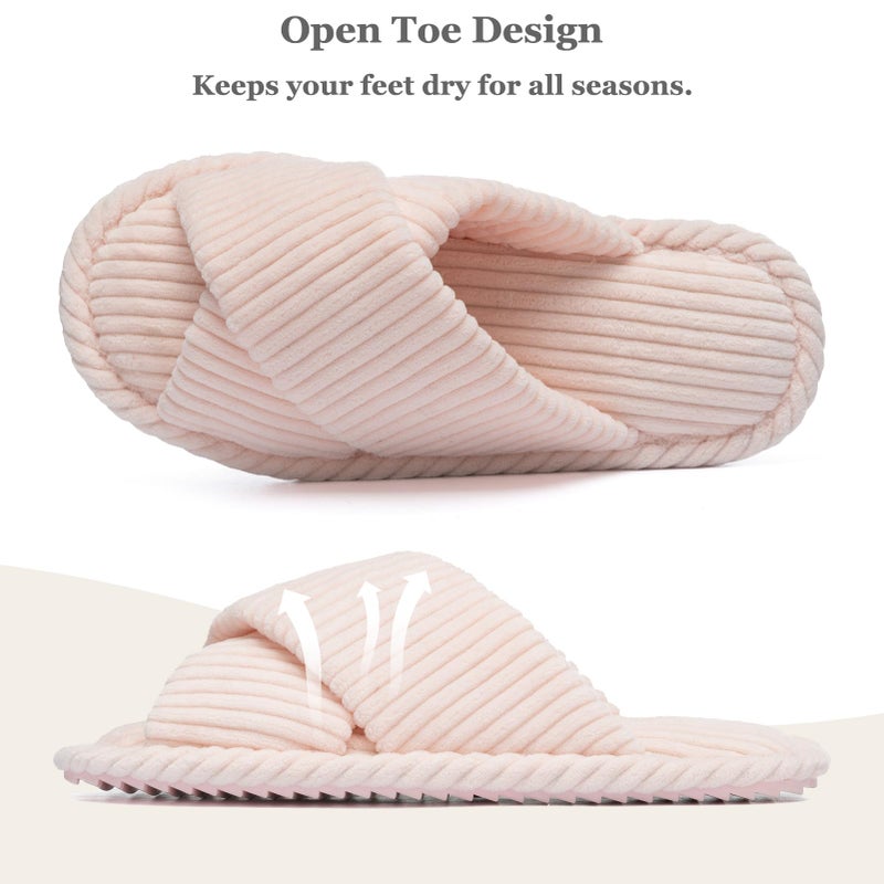 GOEWY House Slippers for Women Fuzzy Womens Slippers Indoor Outdoor Pink Open Toe With Cross Band Corduroy Memory Foam Warm Gifts for Woman Size 5.5 6.5 - Image 5