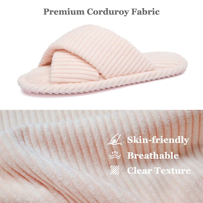 GOEWY House Slippers for Women Fuzzy Womens Slippers Indoor Outdoor Pink Open Toe With Cross Band Corduroy Memory Foam Warm Gifts for Woman Size 5.5 6.5 - Image 3