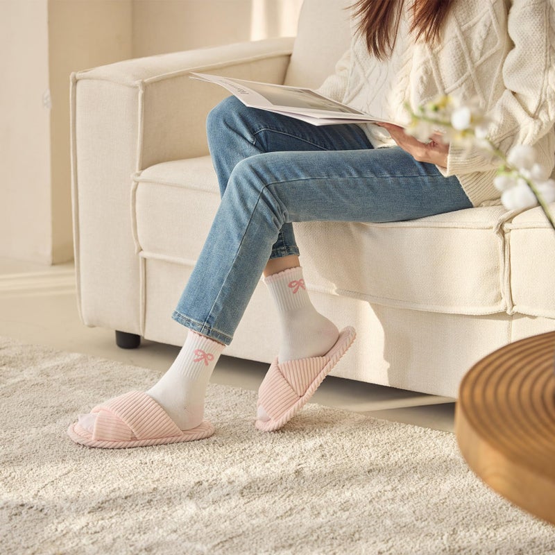 GOEWY House Slippers for Women Fuzzy Womens Slippers Indoor Outdoor Pink Open Toe With Cross Band Corduroy Memory Foam Warm Gifts for Woman Size 5.5 6.5 - Image 2
