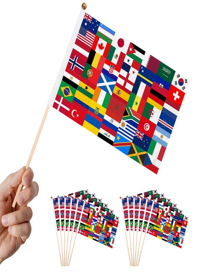 12 Pack Small International Stick Flags Decorations Small Mini Handheld World Flags 5 x 8 Inch for Club Sports Celebration Parades Decor with Safety Spear Top - Image 1