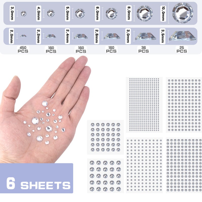 Best Selling 6 Sizes (3-10Mm) Eyebrow Face Makeup Points Rhinestone Single Adhesive Diamond Face Stickers - Image 2