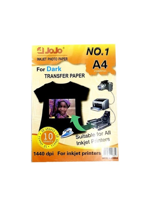 A4 InkJet Photo Paper for Dark Transfer Paper, Suitable for All InkJet Printers, Pack of 10 Sheets