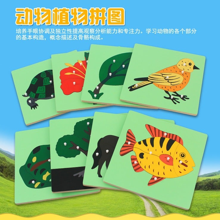 Montessori Teaching Aids Animal And Plant Panel Jigsaw Puzzle Toys Children'S Early Education Puzzle Hand-Held Board Shape Cognition - Image 1