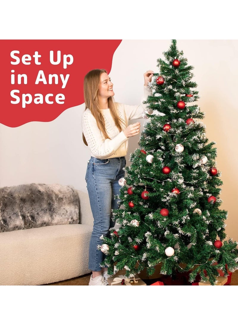 Santa شجرة عيد الميلاد الاصطناعية الفاخرة بارتفاع 5+ أقدام مع 450 طرف، زينة وزخارف لحفلات المنزل والمهرجانات والعطلات - شجرة صنوبر عيد الميلاد الداخلية/الخارجية - Image 1