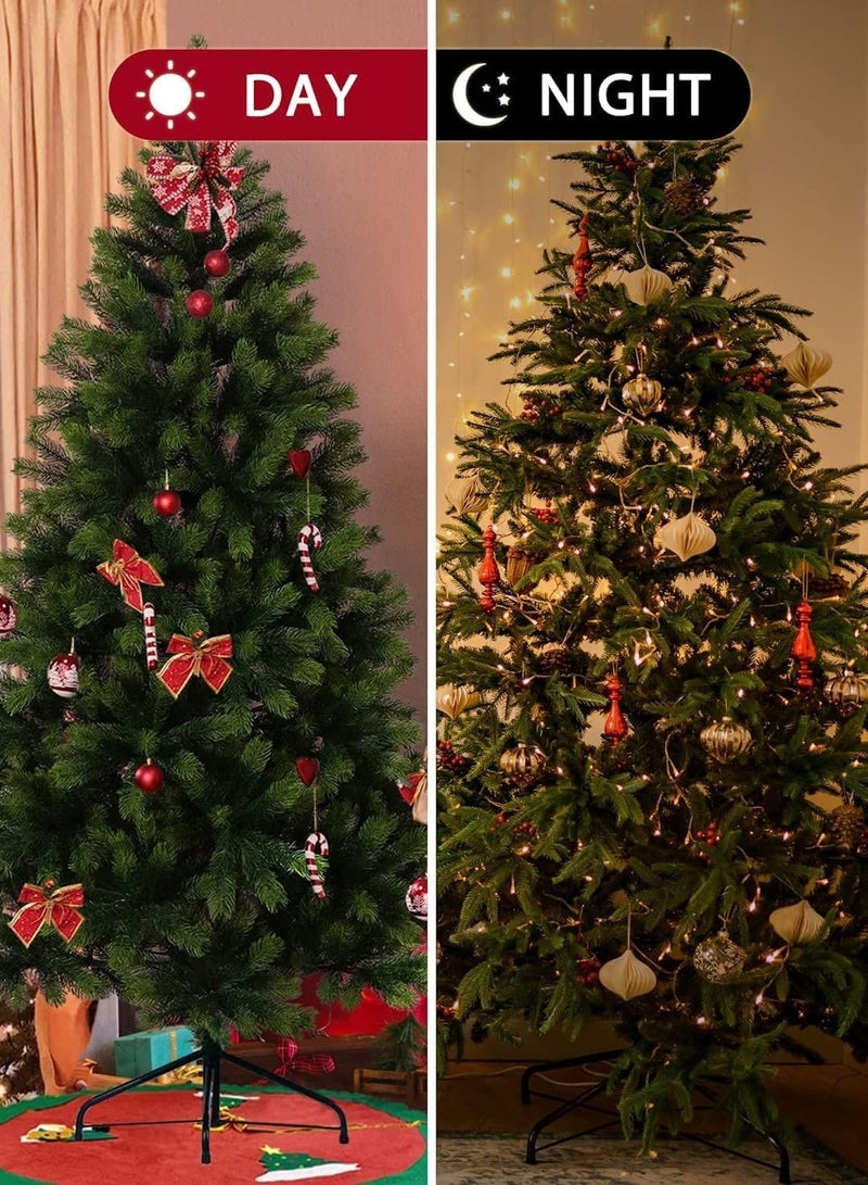 Santa شجرة عيد الميلاد الاصطناعية الفاخرة بارتفاع 5+ أقدام مع 450 طرف، زينة وزخارف لحفلات المنزل والمهرجانات والعطلات - شجرة صنوبر عيد الميلاد الداخلية/الخارجية - Image 3