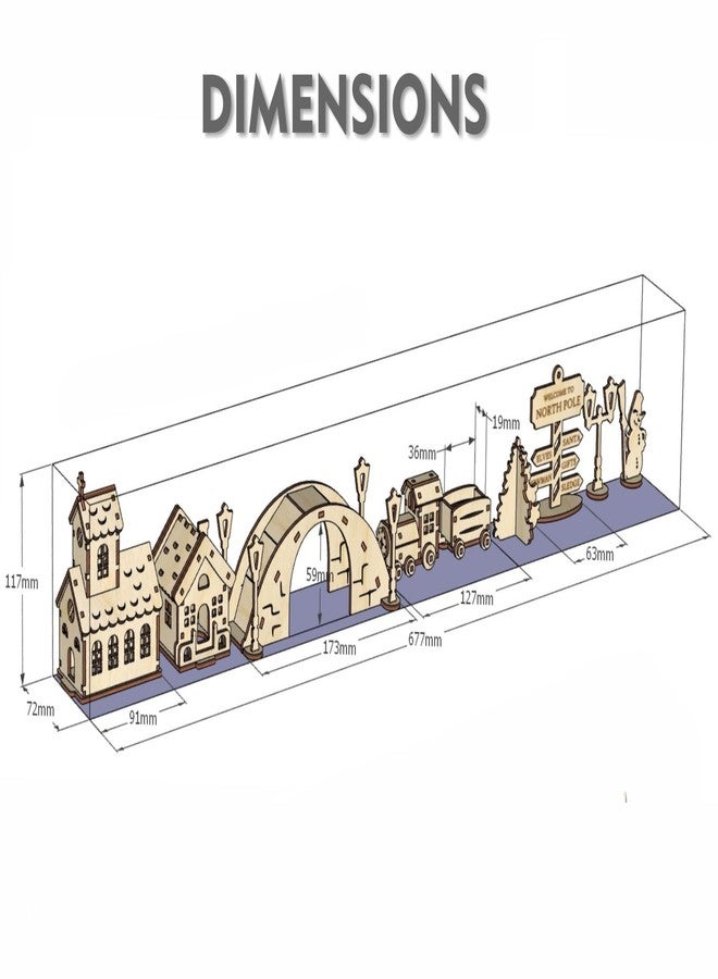 Raystar™ DIY Wooden North Pole Christmas Village Model Kit, Train with Tunnel, Houses and Signpost - Image 4