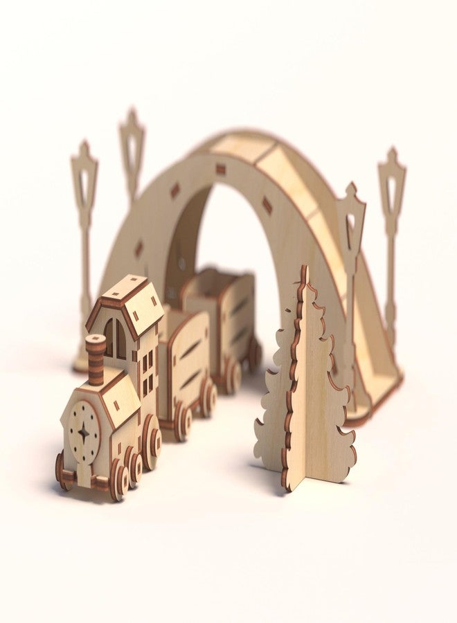 Raystar™ DIY Wooden North Pole Christmas Village Model Kit, Train with Tunnel, Houses and Signpost - Image 2