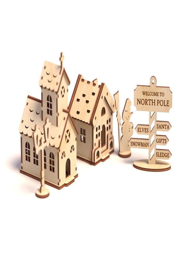 Raystar™ DIY Wooden North Pole Christmas Village Model Kit, Train with Tunnel, Houses and Signpost - Image 3