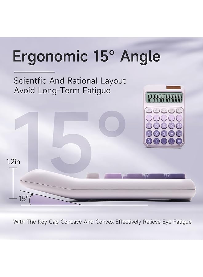 erorex Desk Calculator With Easy To Read Large Lcd Display Solar And Battery Dual Power Desktop Calculators For Office And Study Ombre Purple - Image 4