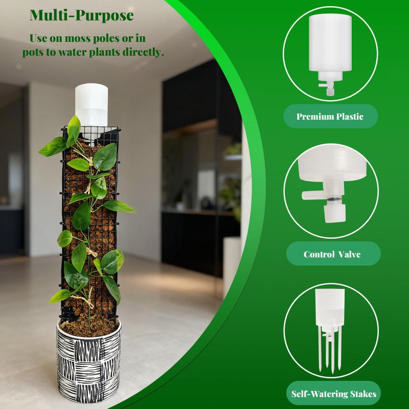 HYYZ Adjustable Moss Pole Watering Dripper Pro - Self Watering Planter Insert with Flow Control, Plant Watering Globes & Devices, Slow-Release Self Watering Spikes for Monstera/Epipremnum (4, White) - Image 4