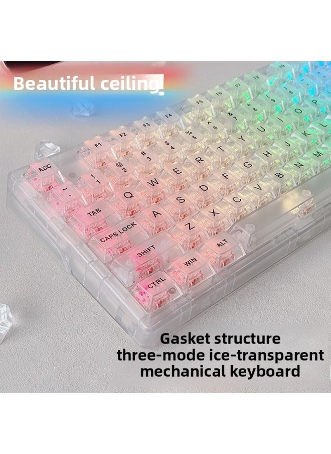 Generic - Crystal Axis X87RGB Wireless Mechanical Keyboard Ice Spirit Three-mode Bluetooth Customized Hot Plug Code Word Transparent-Colour:Ice Soul Axis-45g Linear Dustproof Cross Axis Mahjong Sound Recommendation-x75 Crystal Transparent White Single Mode Wired Rgb Backlight Full Key Hot Swappable Music Rhythm-official Standard - Image 1