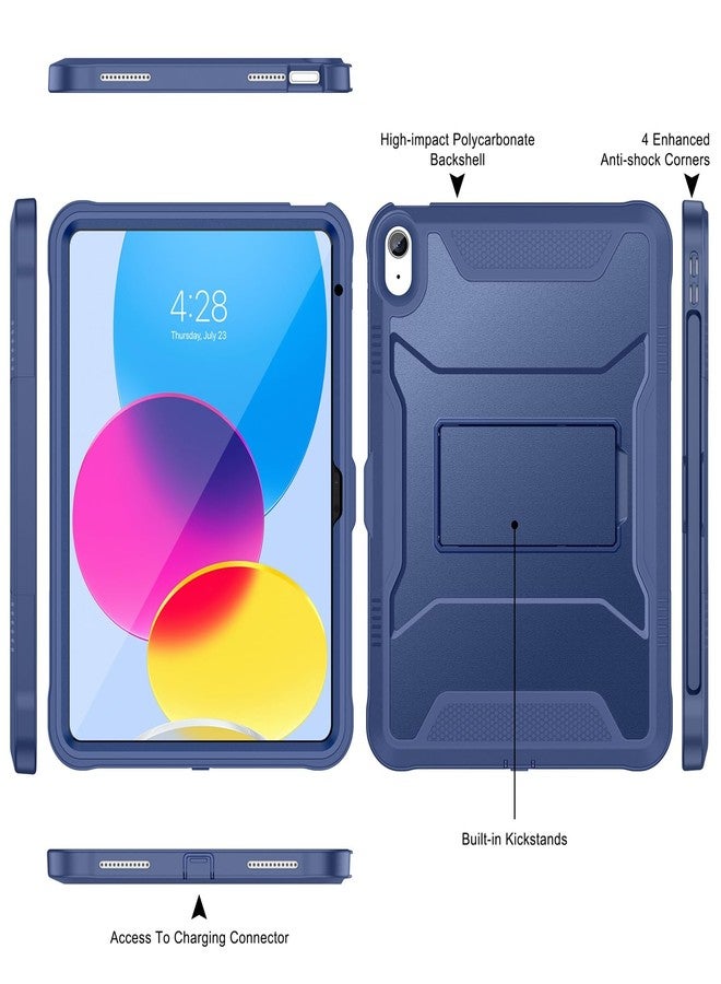 Soke Case for iPad 10th Generation 10.9-inch 2022, with Built-in Screen Protector and Kickstand, Rugged Full Body Protective Cover for New Apple iPad 10.9 Inch - Navy - Image 3