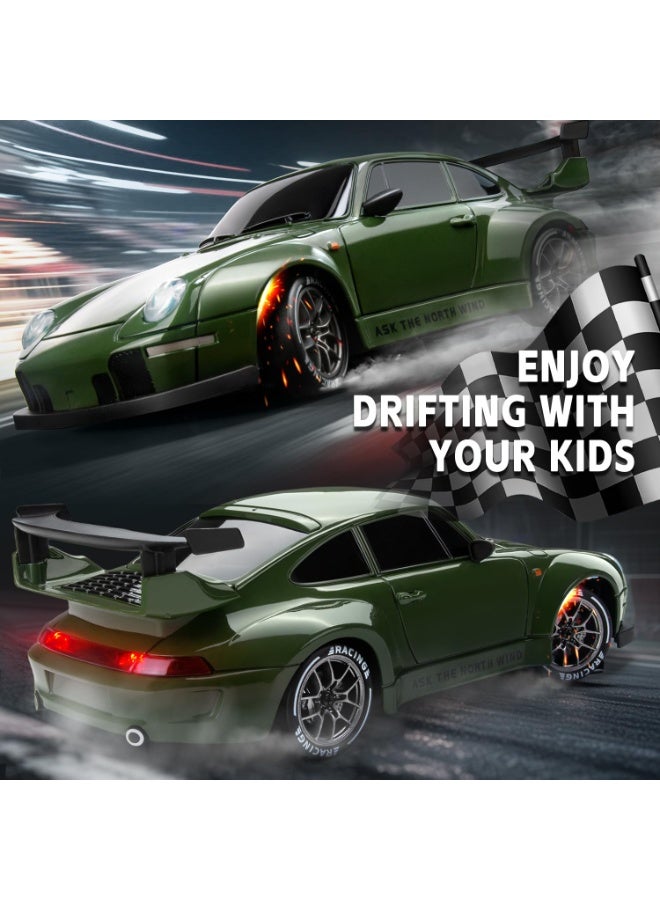 ال لايف سيارة دريفت تعمل بالتحكم عن بعد، بمقياس 1:24 مع أضواء LED، سيارات عالية السرعة تعمل بالتحكم عن بعد بتردد 2.4 جيجاهرتز وسرعة 20 كم/ساعة، إطارات دريفت وبطاريتان، فكرة لعبة سباق رياضية هدية للبالغين والأولاد والبنات والأطفال - Image 3