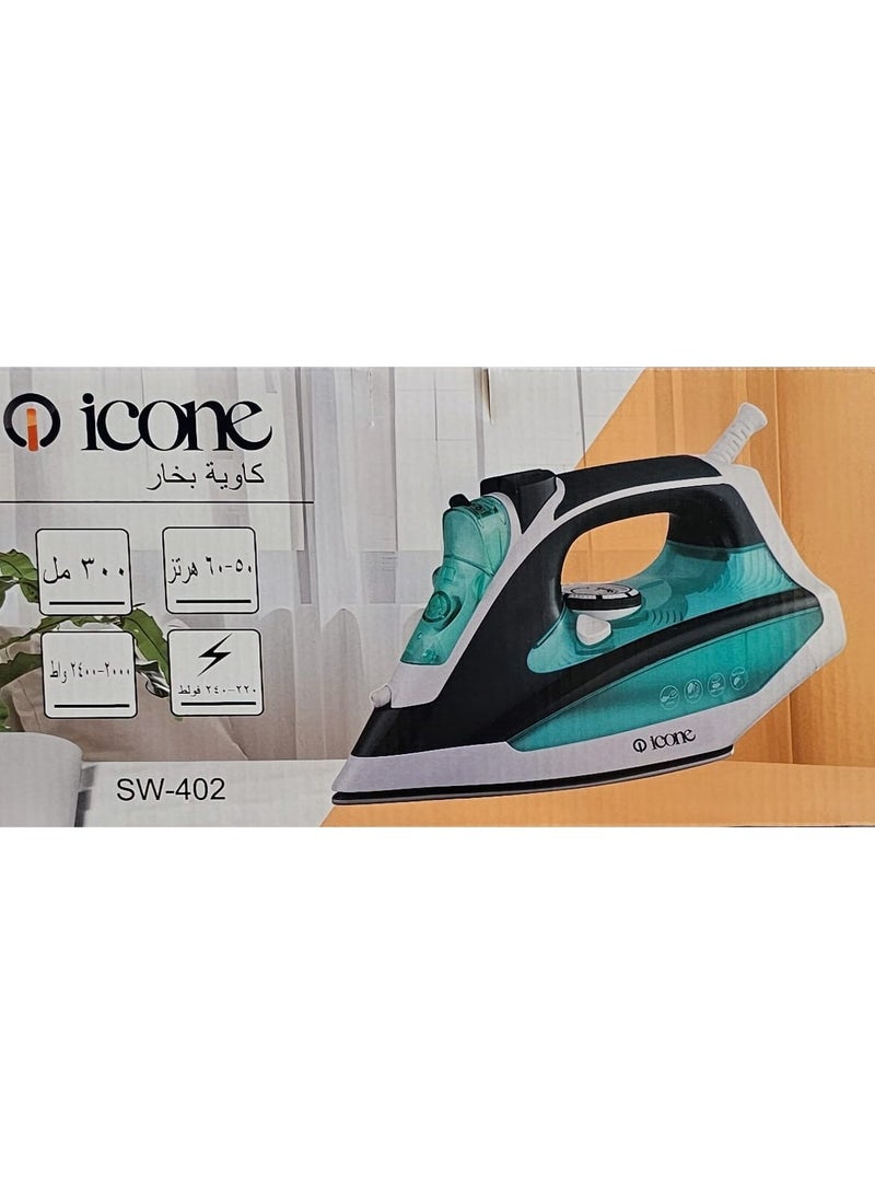 iCone Steam iron 2400 watts - 300 ml water tank, powerful and continuous steam - 220-240 volts - 50/60 Hz - Multiple functions - ironing, steaming, spraying and drying - Temperature control - Overheat protection - SW-402 - Image 3