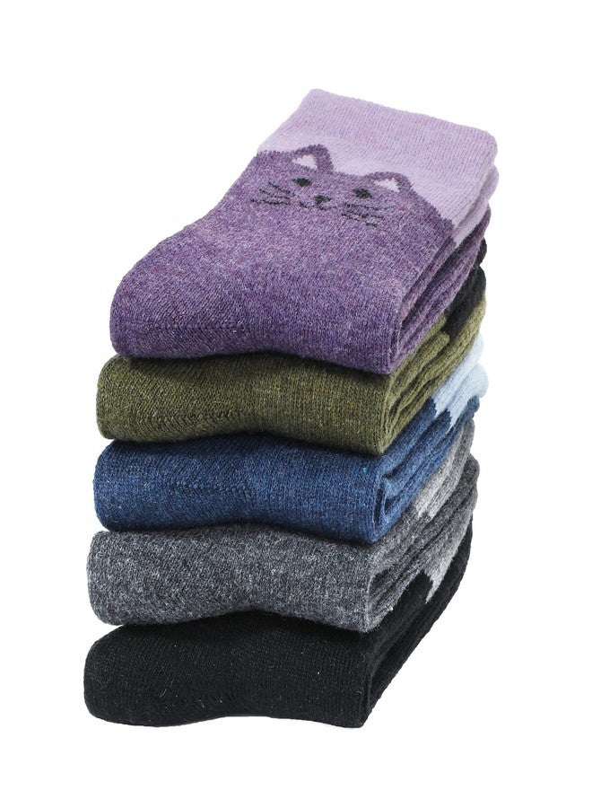 Zando 5 Pairs Cat Socks Women Cute Socks Cat Socks for Women Size 6-9 Womens Wool Socks for Women Winter Socks Warm Socks Boot Socks for Women Thick Knit Cozy Socks Cat Gifts for Women - Image 2