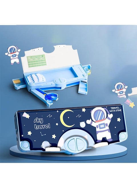 Mechanical Deformable Pencil Case Kawaii Stationery Box With Pen Insert Pencil Storage Bag Double-Layer Double Opening With Safety Scissors, Tape, Ruler, Eraser 9.45 X 3.94x 2.36 In