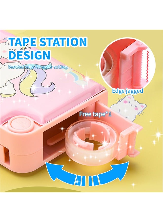 Mechanical Deformable Pencil Case Kawaii Stationery Box With Pen Insert Pencil Storage Bag Double-Layer Double Opening With Safety Scissors, Tape, Ruler, Eraser 9.45 X 3.94x 2.36 In