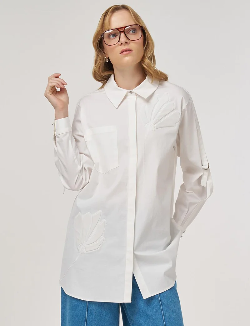 Kayra Embossed Cotton Tunic Ecru