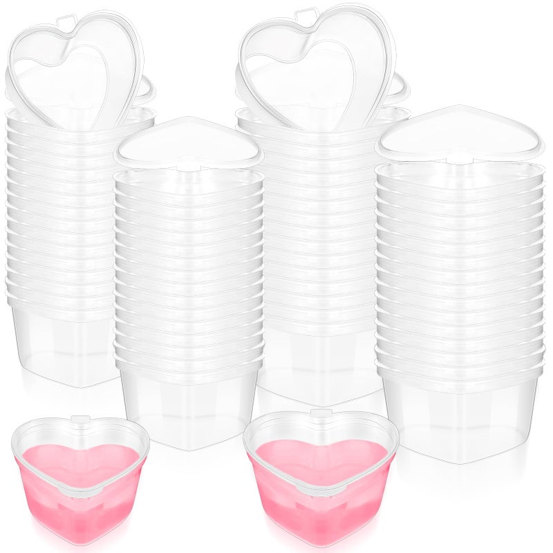 Layhit 100 Pcs Valentine's Day Heart Shaped Storage Containers Plastic Mini Heart Box Clear Food Storage Containers with Lid Portion Cups for DIY Craft Liquid Foam Ball Soft Clay (1.7 Oz,2.4 oz) - Image 1