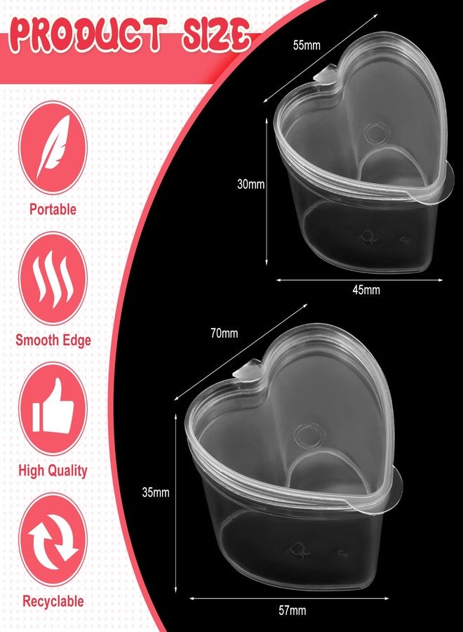 Layhit 100 Pcs Valentine's Day Heart Shaped Storage Containers Plastic Mini Heart Box Clear Food Storage Containers with Lid Portion Cups for DIY Craft Liquid Foam Ball Soft Clay (1.7 Oz,2.4 oz) - Image 2
